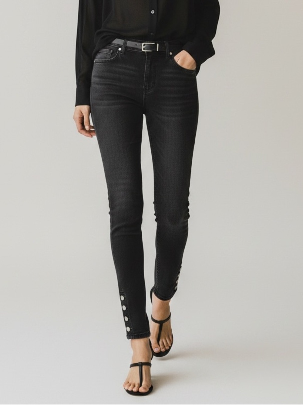 Zara Black High Rise Skinny Jeans Ankle Snaps Size 2